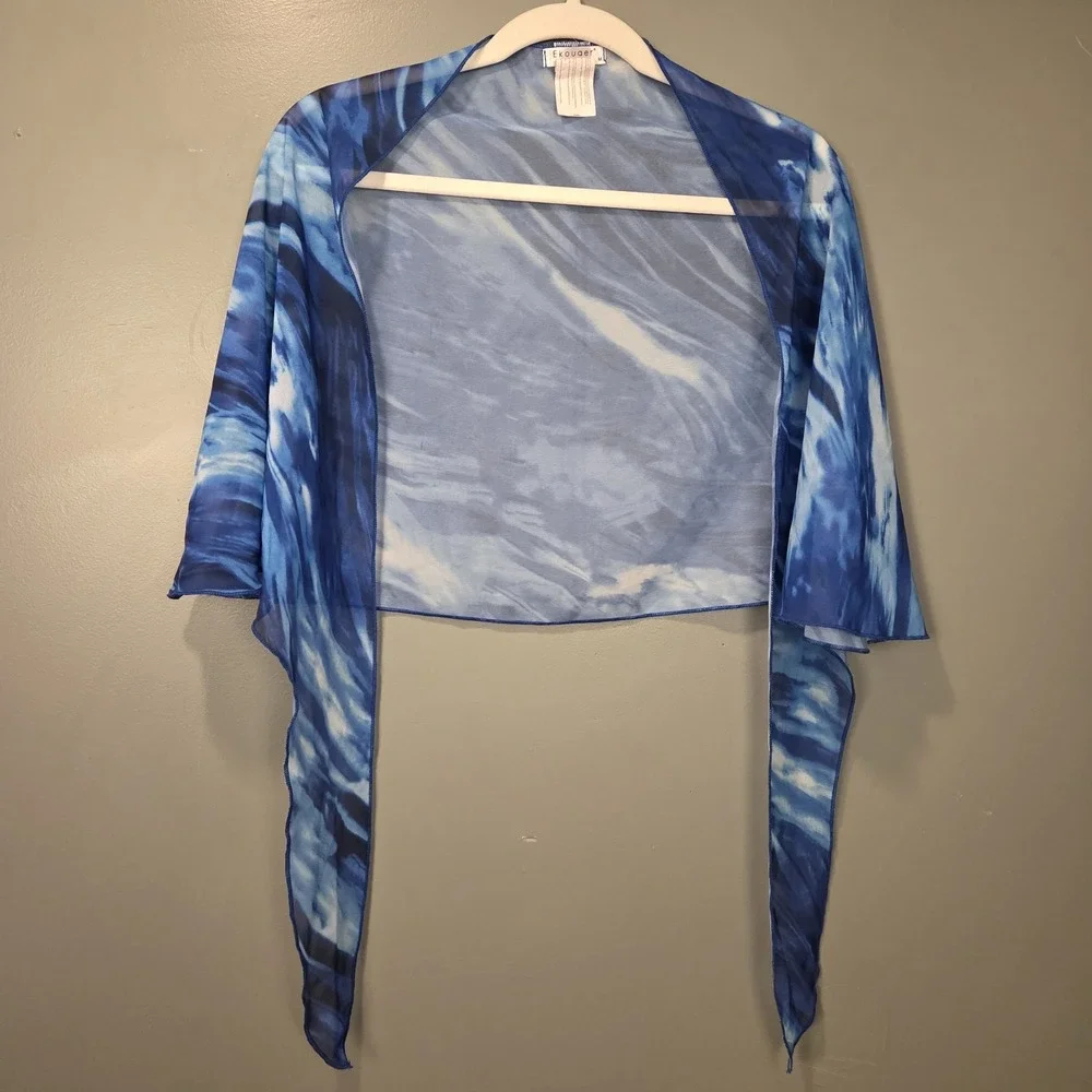 Ekouaer Water Print Sheer Scarf Shawl Beach Tropical Vacation Resort, Blue White
